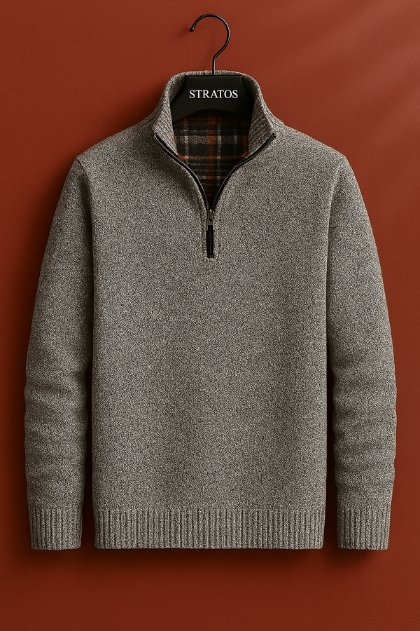 Pull à Col Zippé Gris Clair