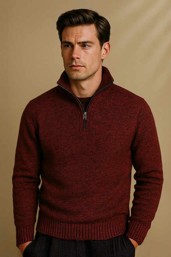 Pull à Col Zippé Rouge
