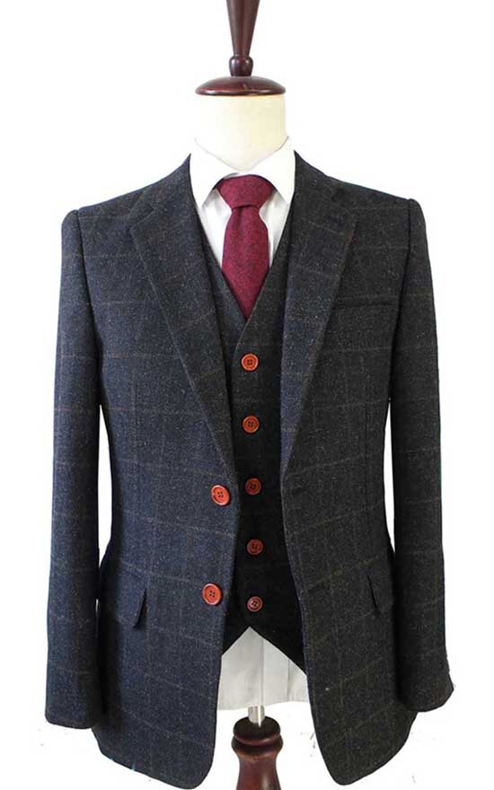Costume 3P Tweed à Carreaux Anthracite - Stratos