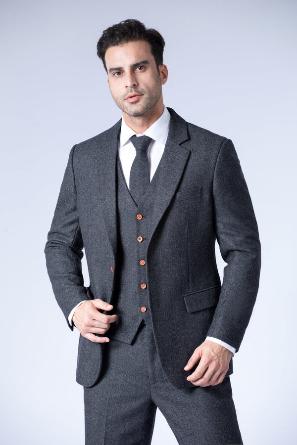 Costume Tweed à Chevrons Charbon - Stratos