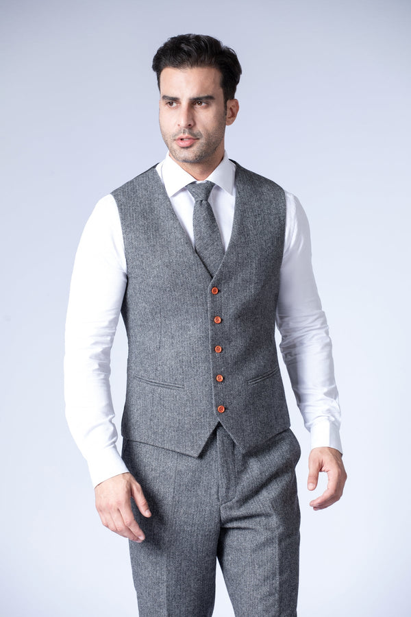 Costume Tweed à Chevrons Gris - Stratos