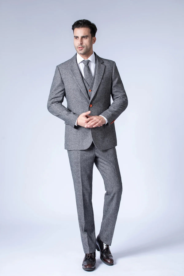 Costume Tweed à Chevrons Gris - Stratos
