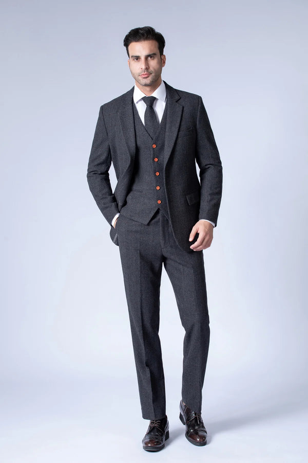Costume Tweed à Chevrons Anthracite - Stratos