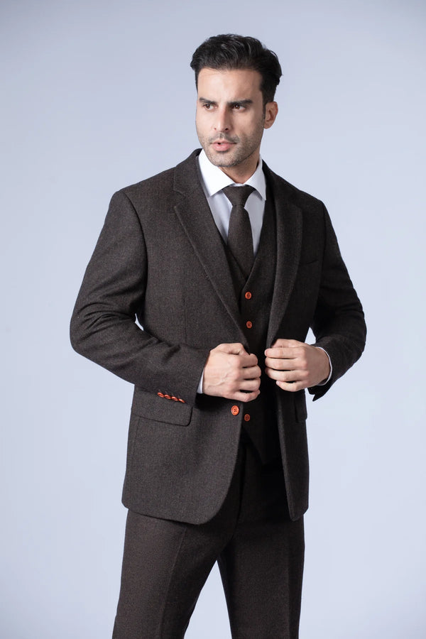 Costume Tweed à Chevrons Marron - Stratos