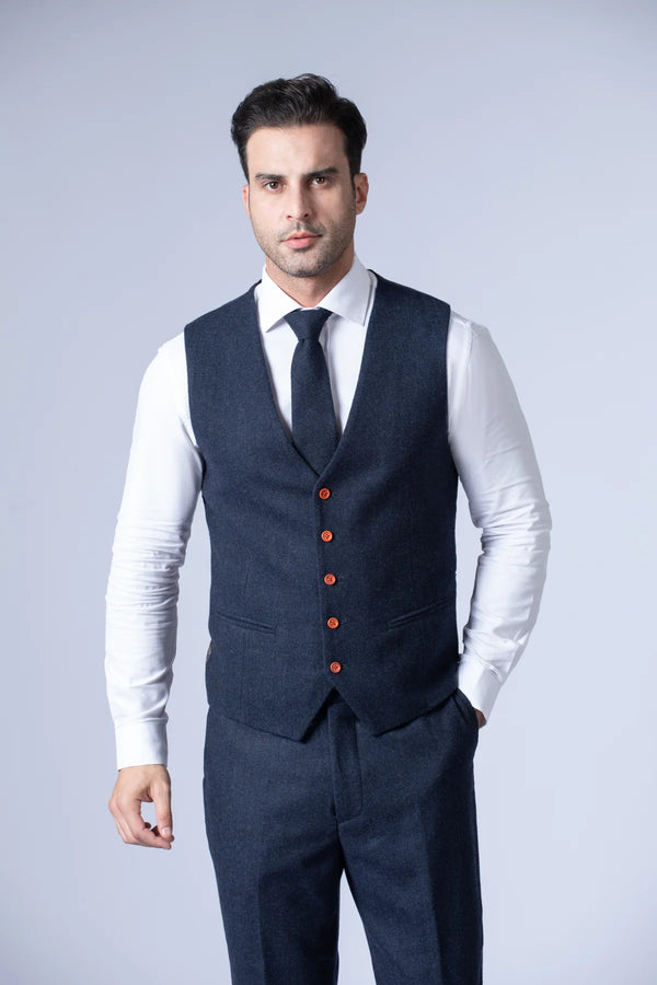 Costume Tweed à Chevrons Navy - Stratos