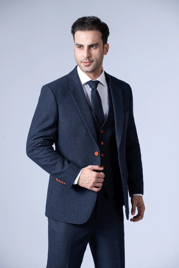 Costume Tweed à Chevrons Navy - Stratos