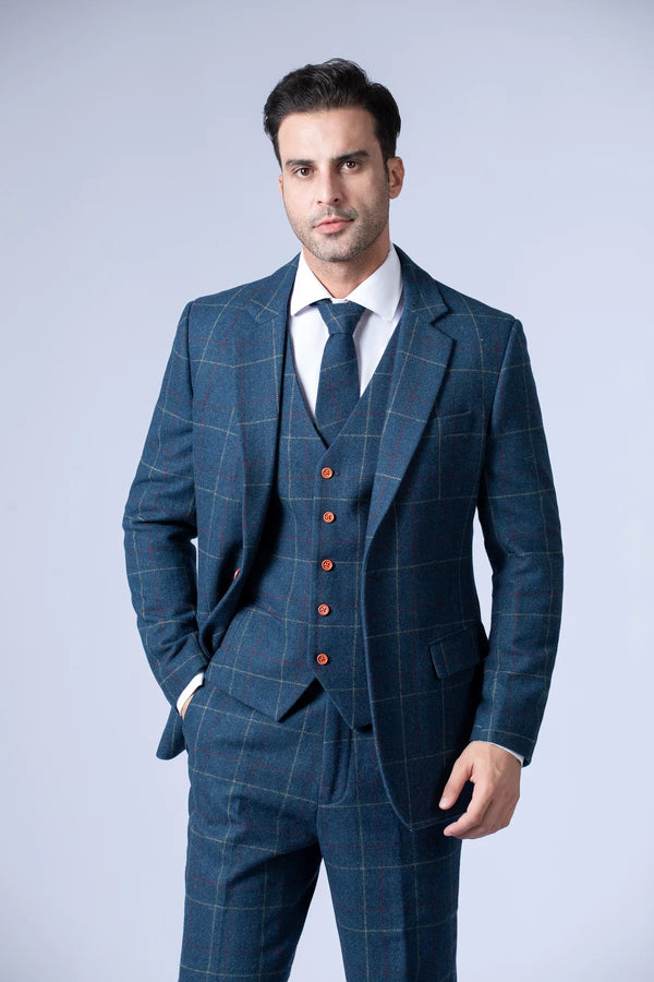 Costume Tweed à Carreaux Bleu - Stratos