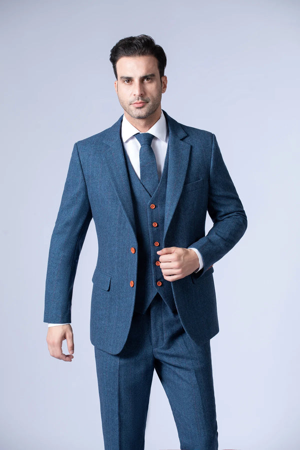 Costume Tweed à Chevrons Bleu - Stratos
