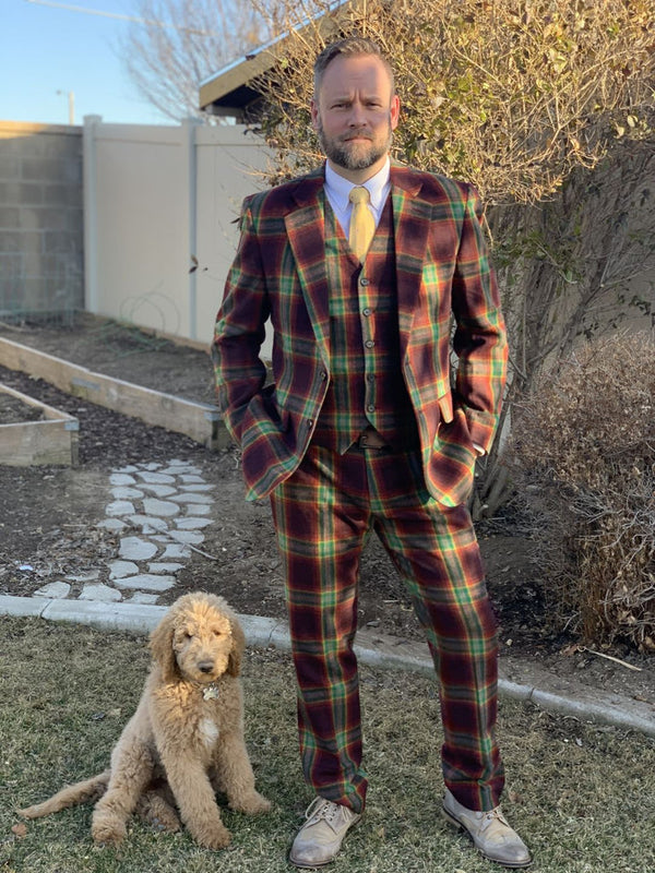 Costume 3P Tweed Prince de Galles Rouge - Stratos