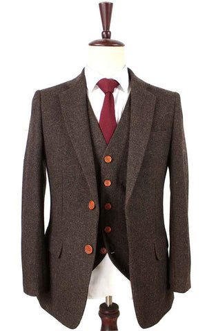 Costume 3P Tweed à Chevrons Marron - Stratos