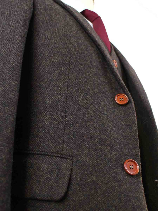 Costume 3P Tweed à Chevrons Marron - Stratos