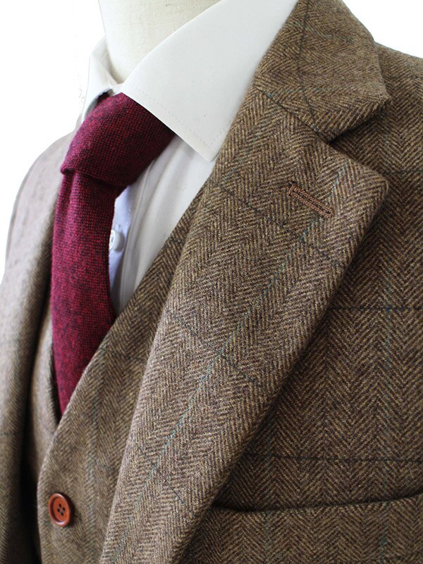Costume 3P tweed à chevrons Brun - Stratos