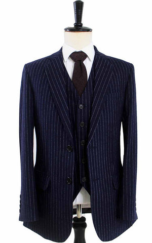 Costume 3P Tweed à Rayures Navy - Stratos