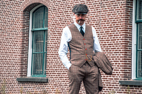 Costume 3P Tweed Prince de Galles Marron - Stratos