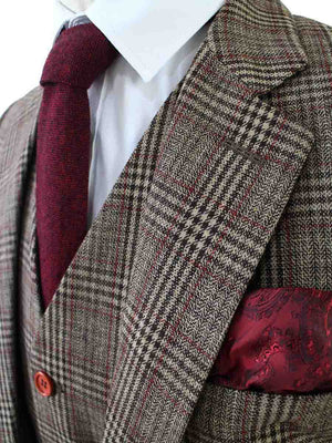 Costume 3P Tweed Prince de Galles Marron - Stratos