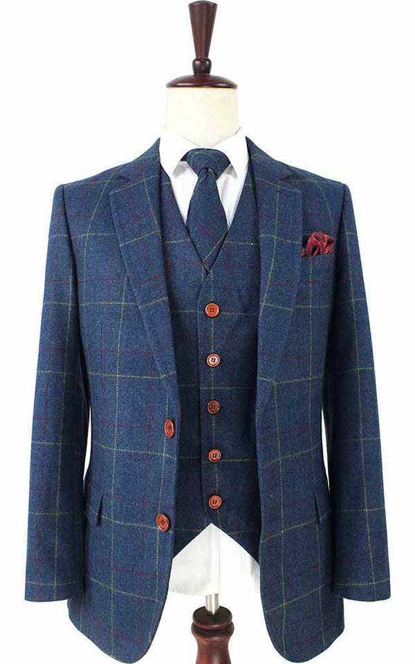 Costume 3P Tweed à Carreaux Bleu - Stratos