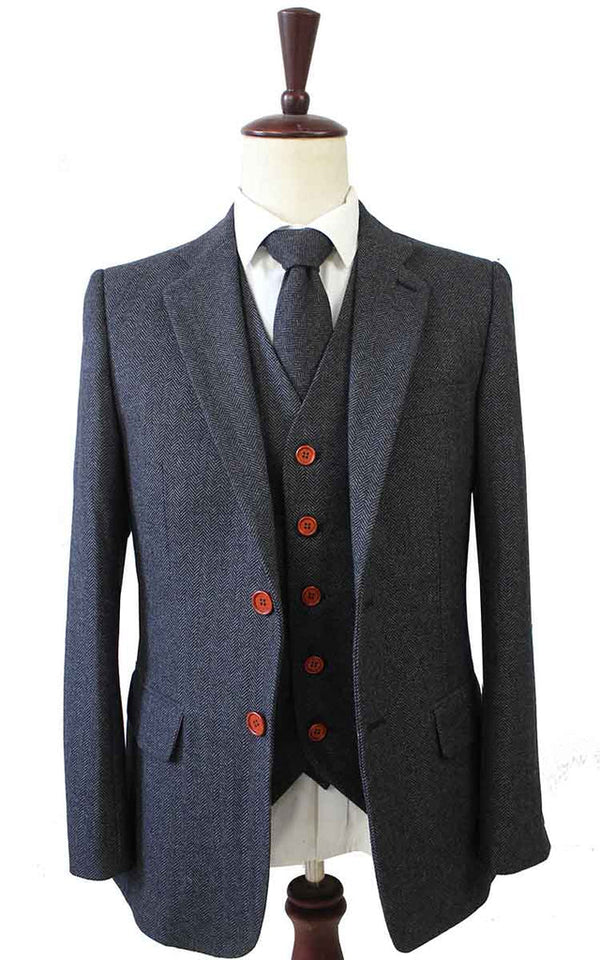 Costume 3P Tweed à Chevrons Charbon - Stratos