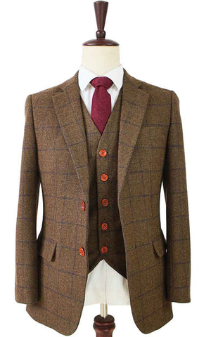 Costume 3P Tweed à Carreaux Brun - Stratos