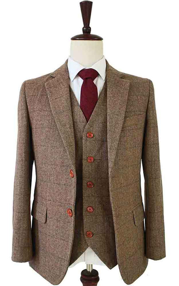 Costume 3P tweed à chevrons Brun - Stratos
