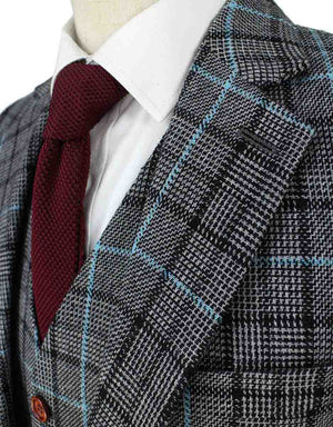 Costume 3P Tweed Pied de Poule Gris-Bleu - Stratos