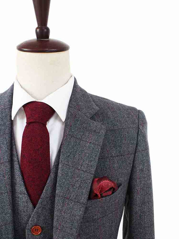 Costume 3P Tweed à Chevrons Gris Moyen - Stratos
