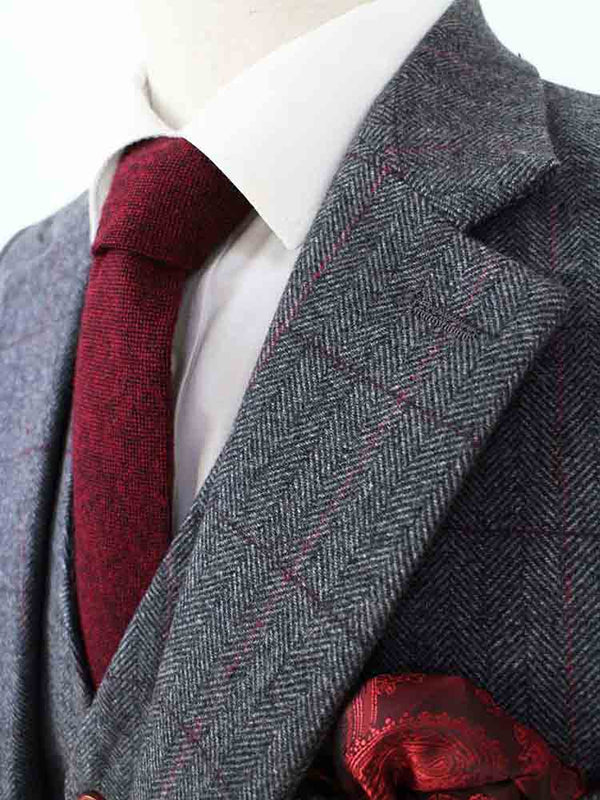 Costume 3P Tweed à Chevrons Gris Moyen - Stratos
